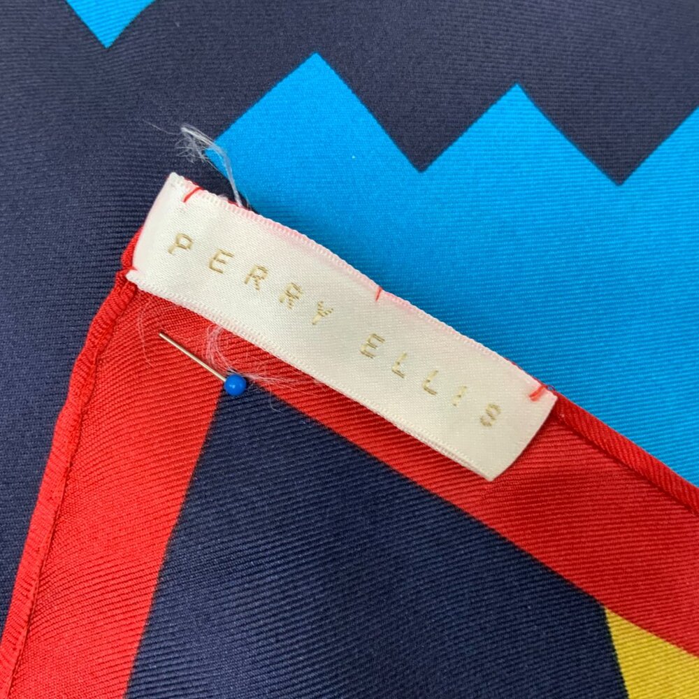 Vintage 70s - 80s Perry Ellis Silk Scarf Bold Geometric Design 34" - Picture 13 of 16